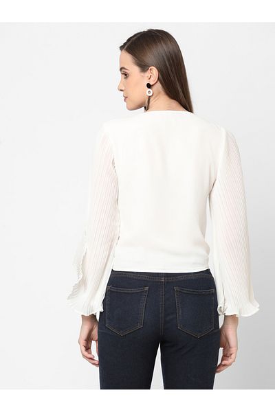 Mish By Styli Pleated Flared Sleeve Georgette Top