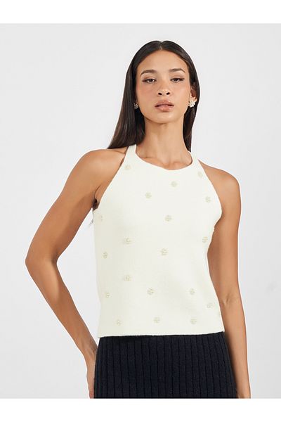 Styli Sleeveless Flat Knit Top with Embellishment