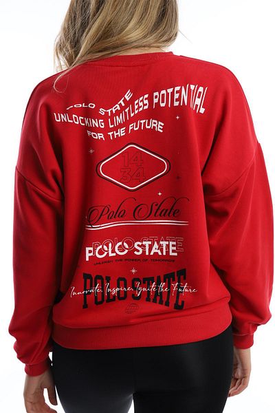 Polo State Women's Front Back Polo State Printed 3 Thread Sweat Red