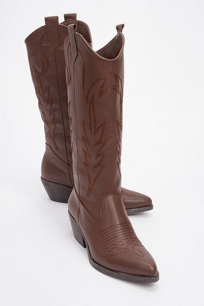 LuviShoes Γυναικείες μπότες Western με χοντρό τακούνι LİANA Brown Skin
