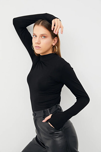 Bipantolon Women's Black Bitter Brown Oil Green 3-Piece Finger Detailed Bodysuit