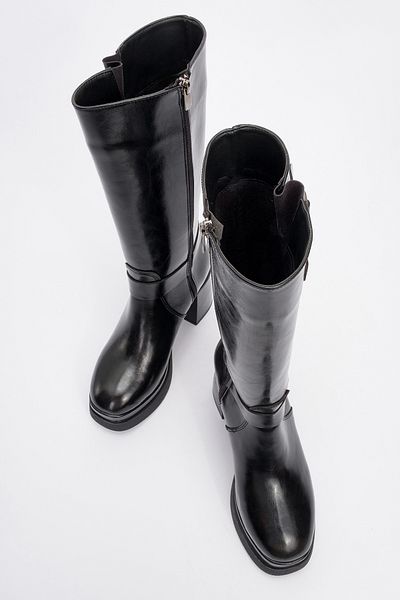 LuviShoes Γυναικείες μπότες με τακούνι πλατφόρμας ROCK Black Skin Buckle με φερμουάρ