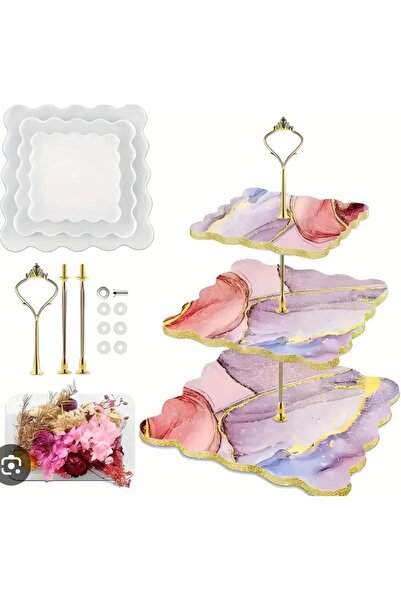 Şenhomee Epoksi Silikon cupcake standı kalıbı meyve standı sunumluk 3 katlı kare