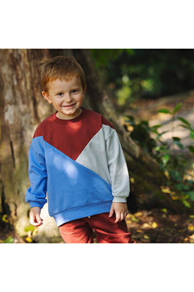 Little Yucca "Grow" Diagonal Sweatshirt-Açık Gri - Mavi - Bordo