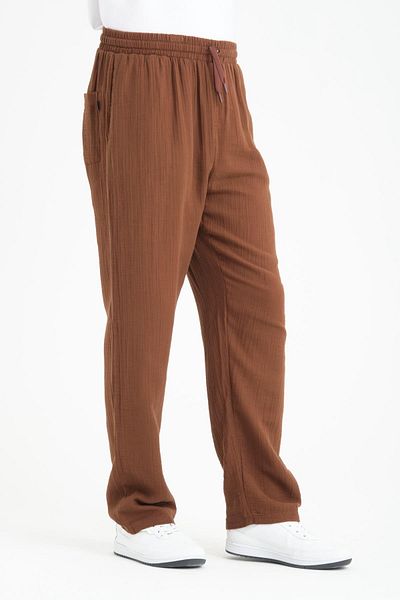 Valiberta Baggy Cut Light and Comfortable Men's Muslin Trousers - Brown