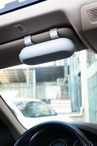Focus On Glasses Box Attached to Car Sun Visor |   Universal In-Car Glasses Carrier |   Magnetic Cover
