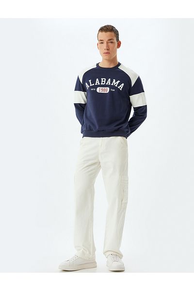 Koton Potištěná mikina Cotton Crew Neck College - Color Block