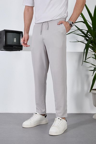 Valiberta Lightweight and Breathable Men's Diagonal Textured Elastic Waist Trousers - Gray