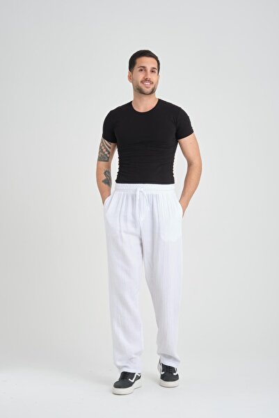 Valiberta Lightweight and Comfortable Muslin Baggy Men's Trousers - White