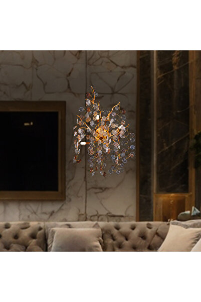 Apliqa Masal Gold Kristal Taşlı Modern, Oturma Odası,Duvar Lambası Salon Aplik