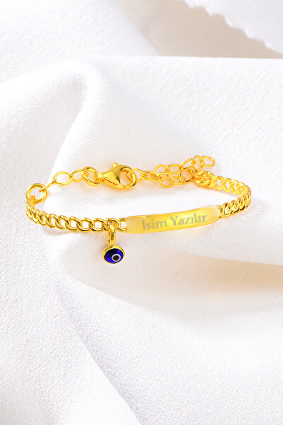 Bilsen Store Altın Kaplama Kişiye Özel isimlik Bebek-Çoçuk Nazarlı Künye Gümü...