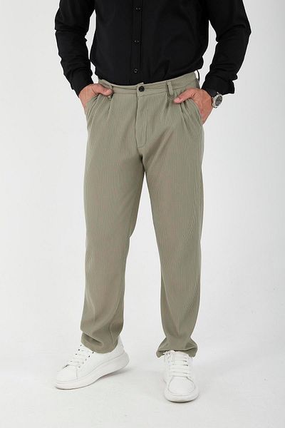 Valiberta Men's Khaki Trousers - Ribbed Baggy Fit