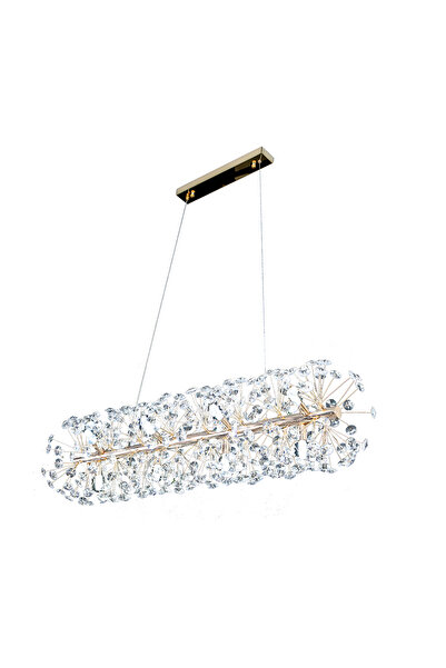 Apliqa Gloria Sıralı Gold Yemek Masası Üstü Kristal Taşlı Modern Tasarım Salon Avize