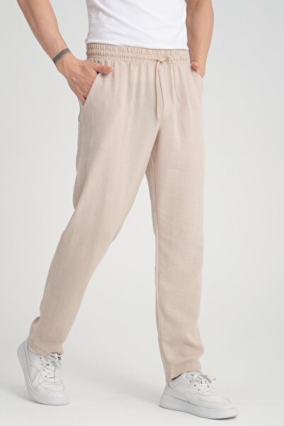 Valiberta Μπεζ παντελόνι Aerobin από λινό ύφασμα