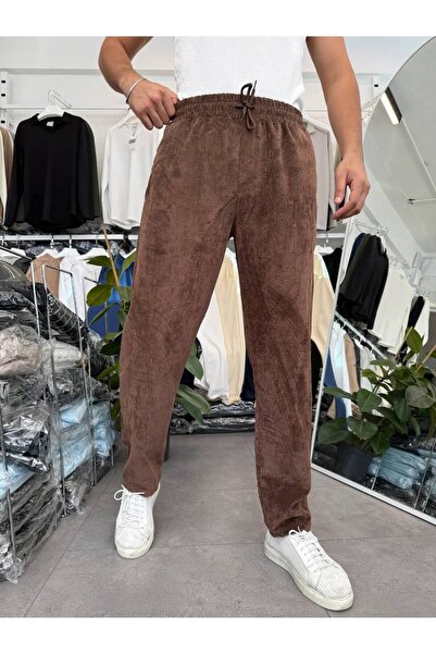 Clovermoda KOPYA - Erkek Baggy Fit Kadife Pantolon KAHVE