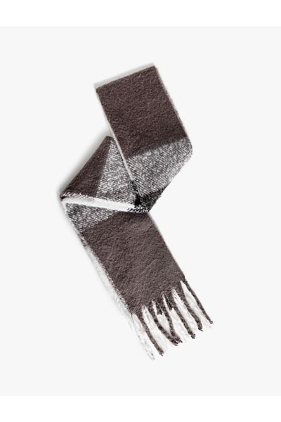 Koton Color Blocked Tasseled Long Scarf - Soft Texture