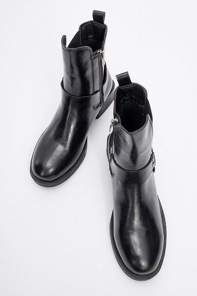 LuviShoes Γυναικείες μπότες STONE Μαύρες δερμάτινες πόρπες ελαστικές με φερμουάρ