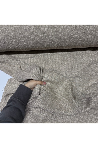 Yaren Ülker Tüvit Buklet Kumaş Simli Kışlık Eteklik Ceketlik Çift En (En 150 cm) %100 Pamuk Dokuma Bej