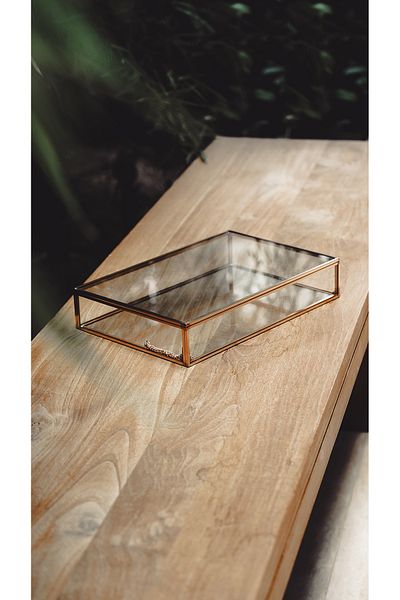 El Crea Designs 30x20x6cm Glass Box with Lid Chocolate Jewelry Accessory Photo Copper Rose Wedding Engagement Promise Organization