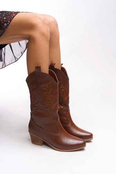 Riccon Beicilia Γυναικείες Μπότες Western Embroidered - Tan Skin 001288