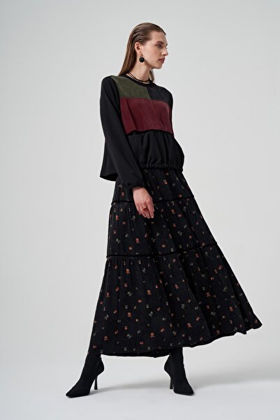 MissWhence Cupro Silk Patchwork Detail Skirt Blouse Set