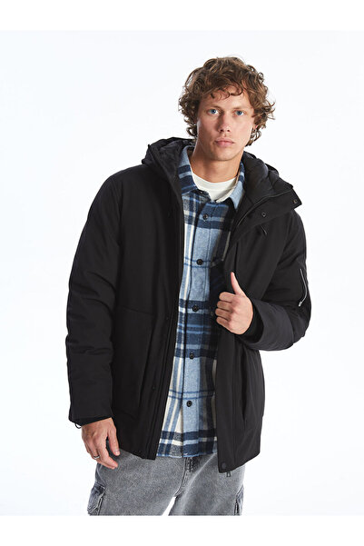 LC Waikiki Men's Black Standard Fit Hooded Coat