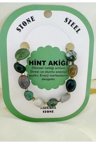 Arescollection 100% Indian Agate Stone Adjustable Steel Chain Bracelet (Insomnia Nightmare Stone)
