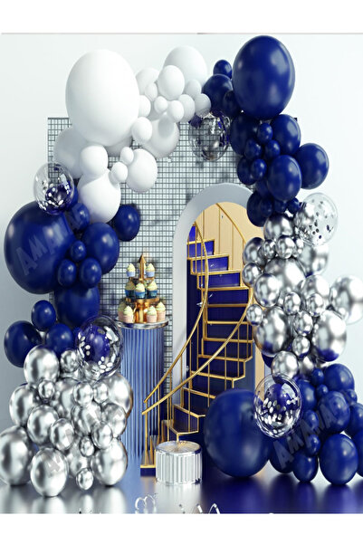 party mix Lacivert Gümüş Balon Zincir Set 65'li | Doğum Günü Konsepti | 1 Yaş...