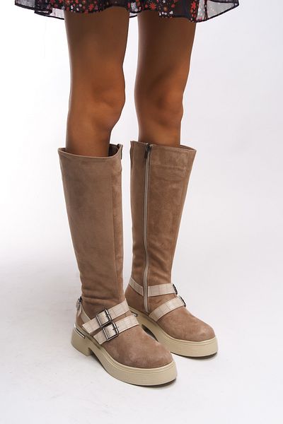 Riccon Γυναικείες μπότες Kerrurth Beige Suede - Λεπτομέρεια με αγκράφα, 00123310