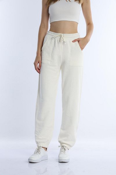 Polo State Γυναικείο ελαστικό ψηλόμεσο 3 κλωστών Ecru Jogger Loose Sweatpants