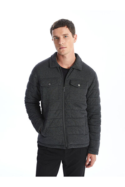 LC Waikiki Ανδρικό παλτό με γιακά πουκάμισο LCW Vision Anthracite εφαρμοστό