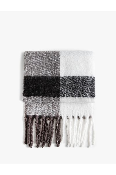 Koton Color Blocked Tasseled Long Scarf - Soft Texture