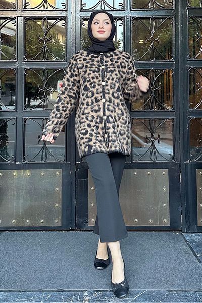 HEWES Ellos Leopard Patterned Cardigan - Black
