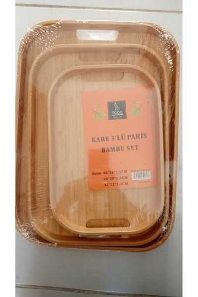 konak züccaciye Set of 3 Bamboo Rectangular Trays