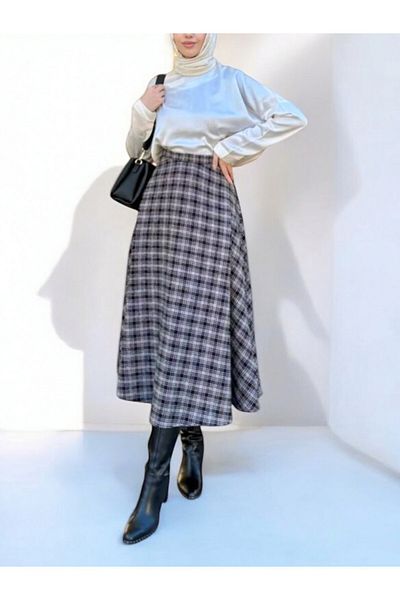 Modamorfo Zippered Waist Tweed Bell Skirt