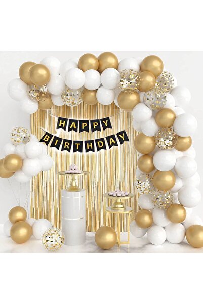 Gold Happy Birthday Balon Seti