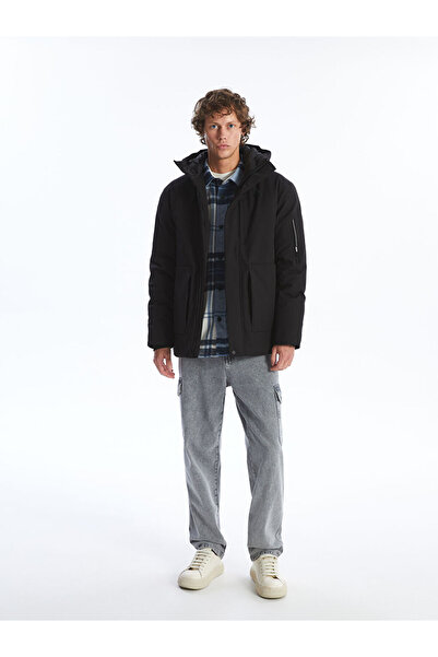 LC Waikiki Men's Black Standard Fit Hooded Coat