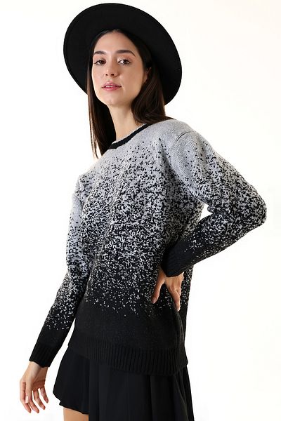 Union and Joy Pulover de damă cu model gri negru tricotaj