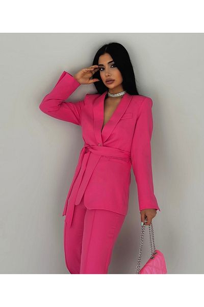 pembekurdelem Fuchsia Women's Belted Jacket and Trousers Set