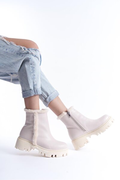 CZ London Kadın Fermuarlı Günlük Bot Kalın Tırtık Taban Kürk Detaylı Kışlık Ayakkabı