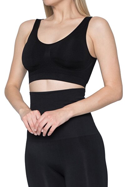 elilom Corset bustier cu perne de susținere, cu suport pentru piept, bretele groase de fermitate (negru) — NESSA