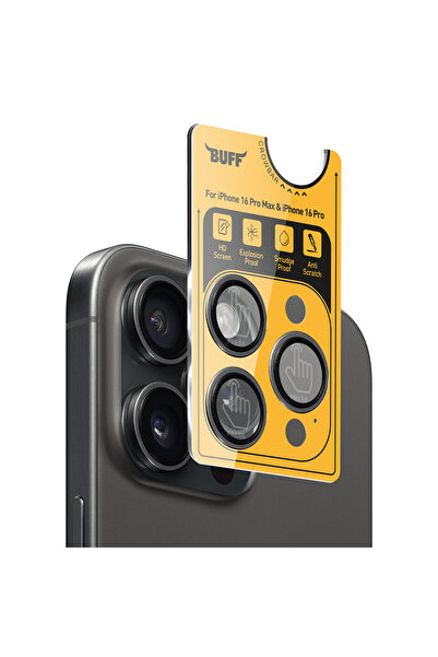 Buff iPhone 16 Pro Max / iPhone 16 Pro Uyumlu Titanyum Lens Koruyucu - Siyah