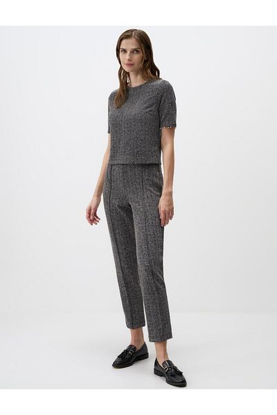 Jimmy Key Anthracite Melange Round Neck Sleeve Pearl Detail Knitted Blouse