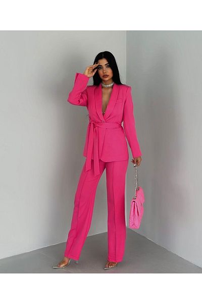pembekurdelem Fuchsia Women's Belted Jacket and Trousers Set