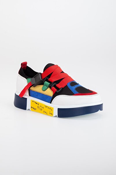 Dilimler Ayakkabı Λευκά σουέτ και πολύχρωμα γυναικεία αθλητικά παπούτσια με χοντρή σόλα