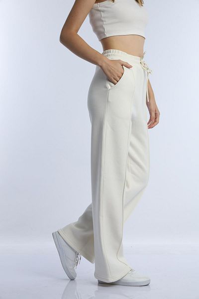 Polo State Pantaloni de sport Palazzo Ecru, largi, cu talie înaltă, pentru femei