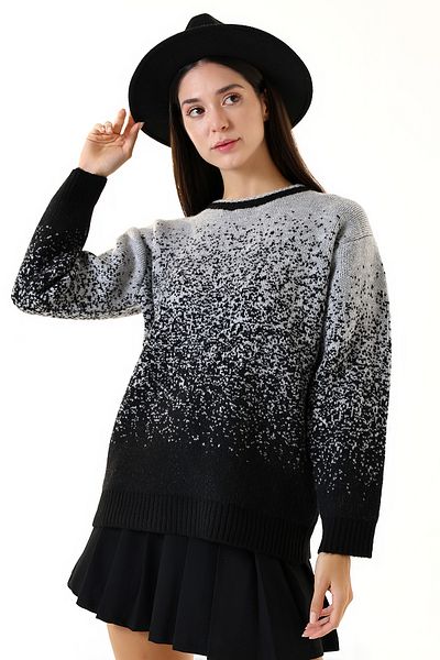 Union and Joy Pulover de damă cu model gri negru tricotaj
