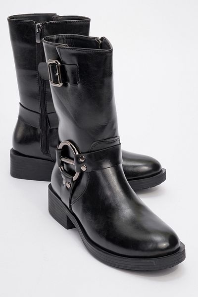 LuviShoes Γυναικείες μπότες FİES Μαύρες Δερμάτινες Πόρπες με φερμουάρ