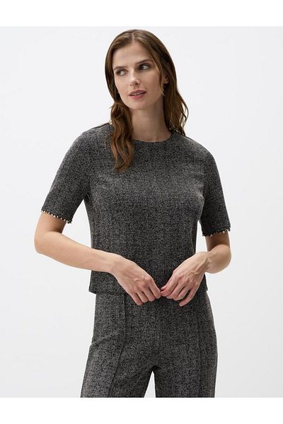 Jimmy Key Anthracite Melange Round Neck Sleeve Pearl Detail Knitted Blouse