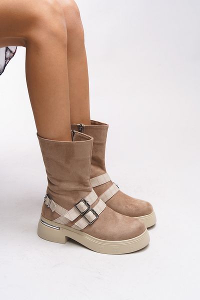 Riccon Γυναικείες Μπότες Beige Suede Elgikh - Λεπτομέρεια πόρπης, Μοντέλο 00123315